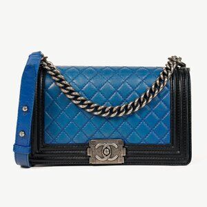 Chanel Medium Boy Blue Bicolour Quilted Flap Shoulder Bag